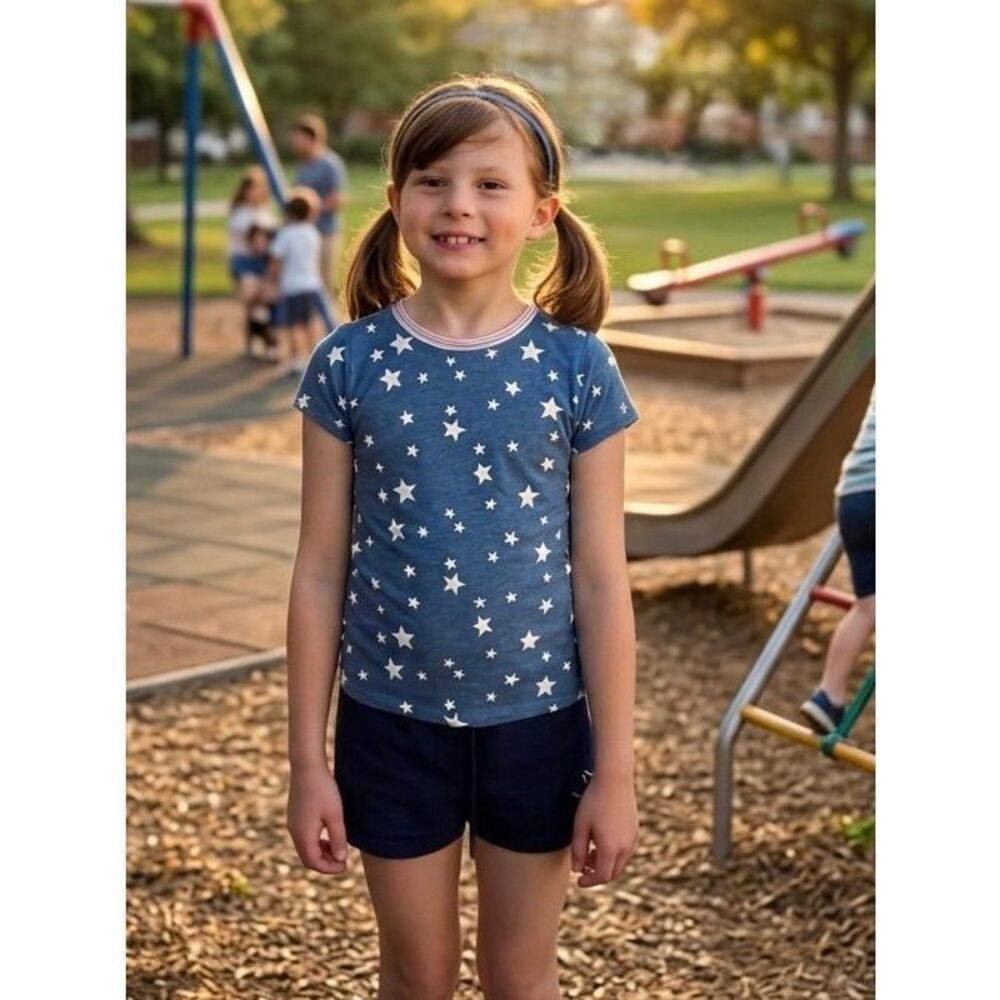 NEW crewcuts Girls 12 Knit Top Short Sleeve Star Print Tee